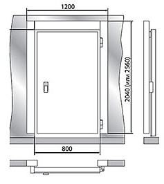 Menteşəli qapı ilə qapı bloku 2560*1200*80 (St. pr.1850*800) - Gabarit